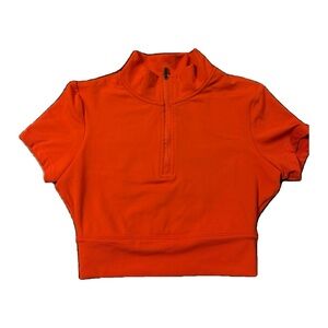 Orange Half-Zip Crop Top